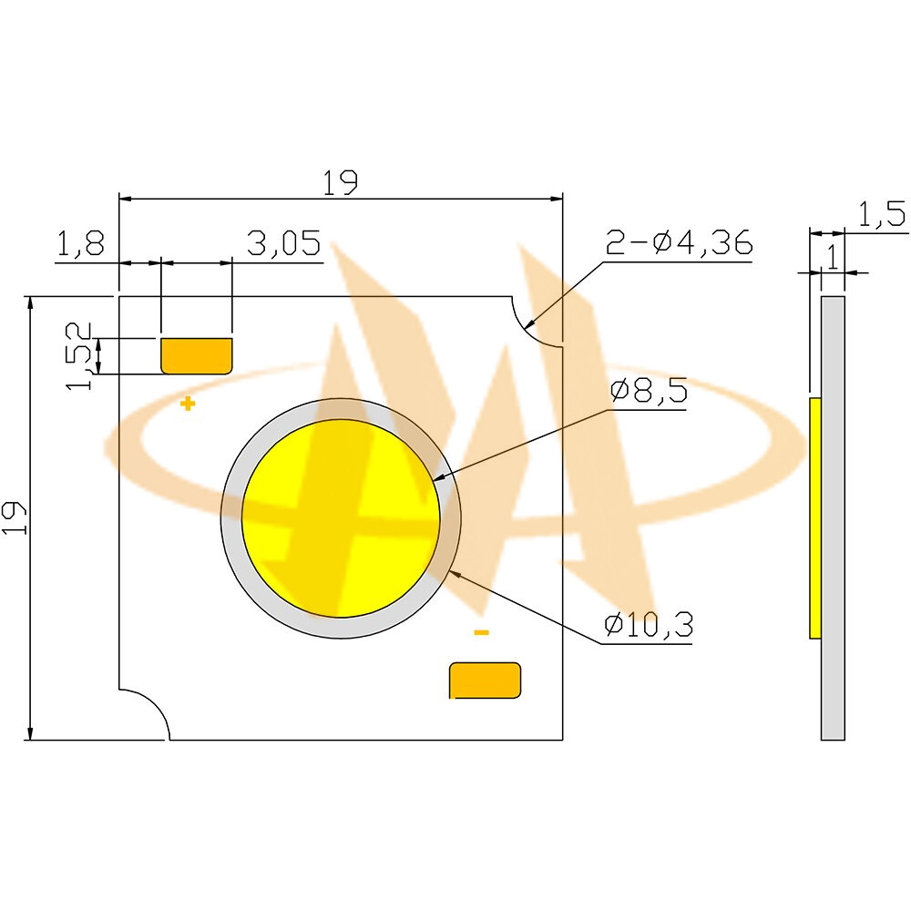 cob_led_b1919g01_mechanical_dimensions COB LED B1919G01 Mechanical Dimensions