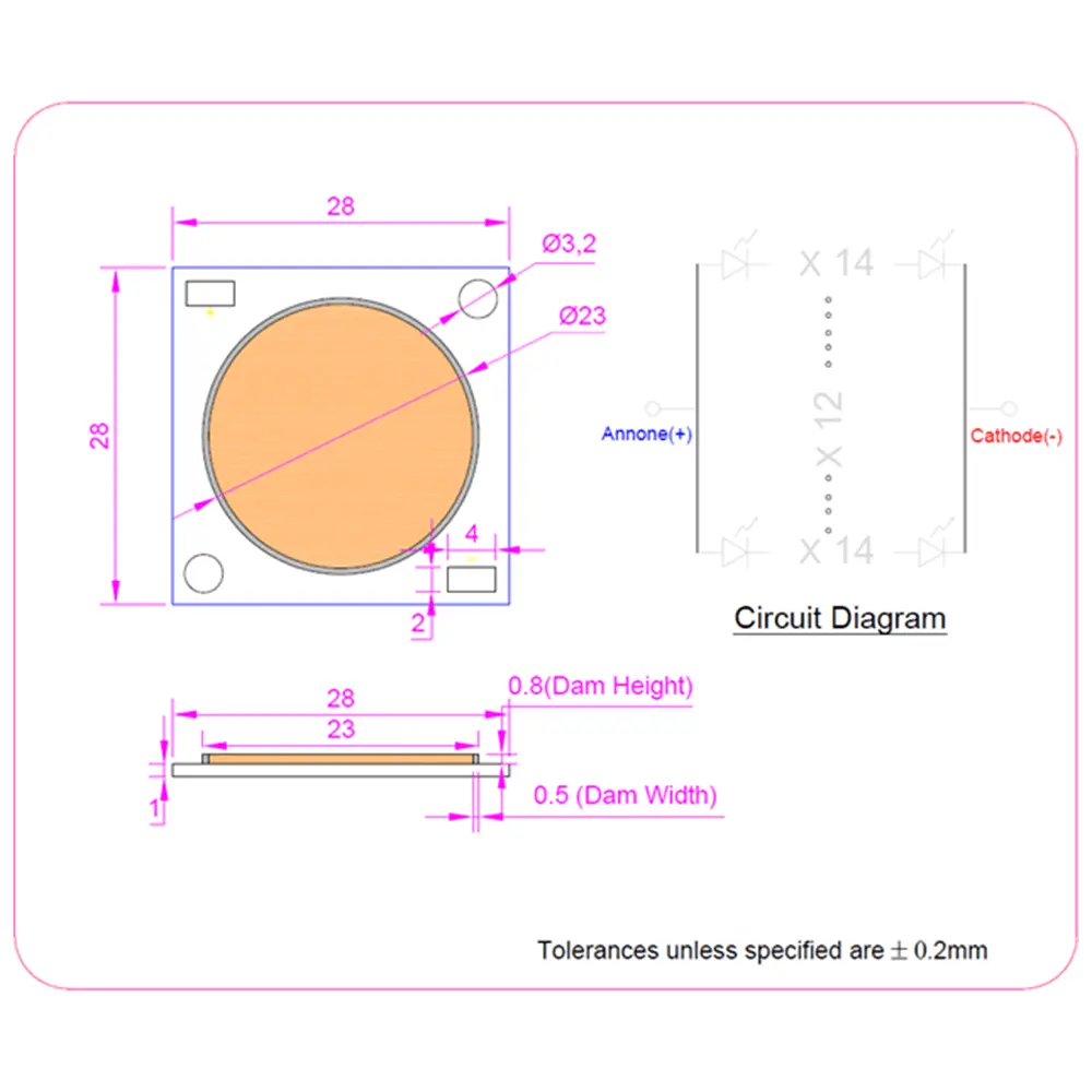 2828 COB LED G3 Mechanical Dimensions