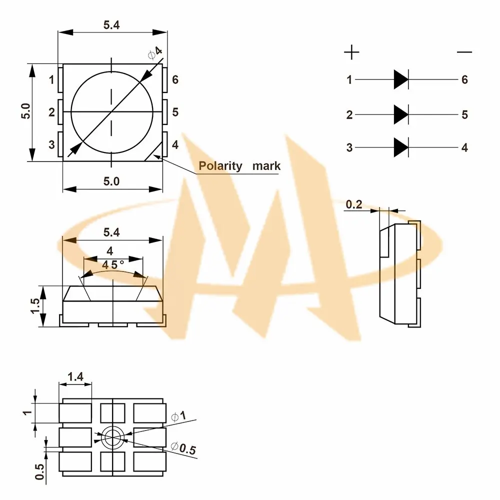 SMD LED 5050 Mechanical Dimenisons